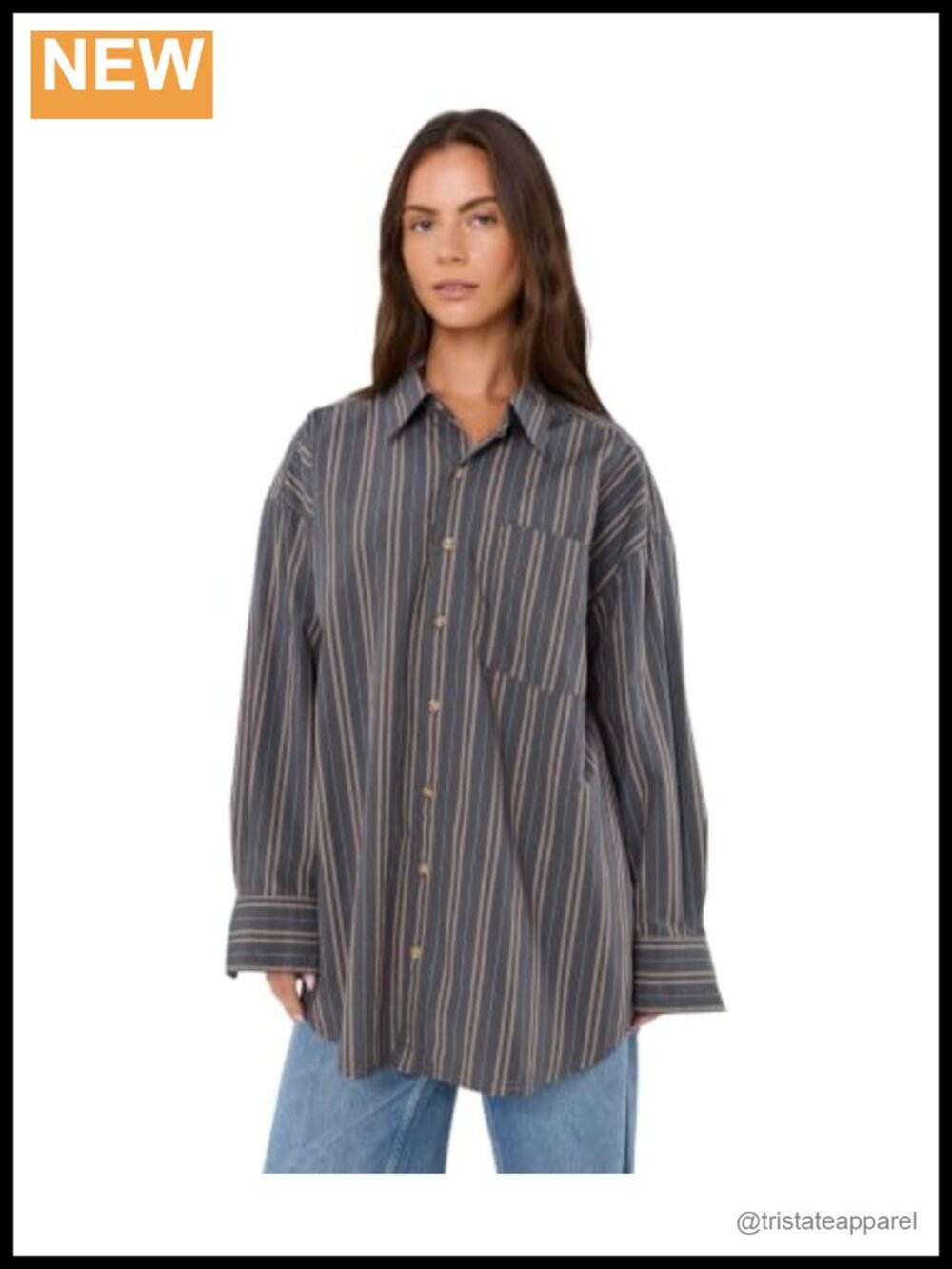 Free People Striped Cotton Button Down Shirt with Patch Pocket